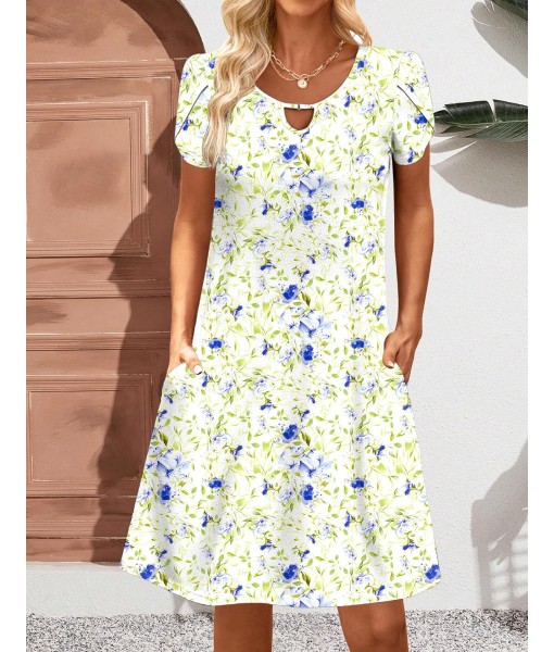 Zeagoo Women's Casual A-Line Dresses with Pockets Summer Floral Tshirt Dress Short Sleeve Mini Dress Flowy Sundresses