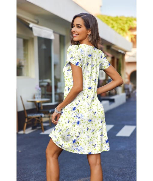 Zeagoo Women's Casual A-Line Dresses with Pockets Summer Floral Tshirt Dress Short Sleeve Mini Dress Flowy Sundresses
