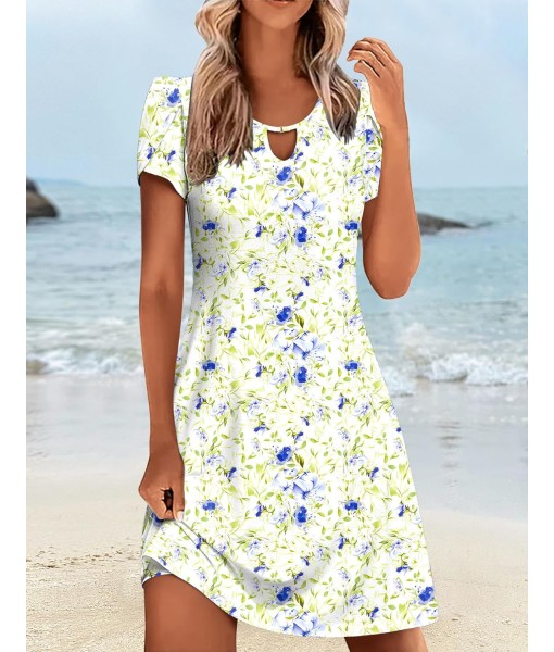 Zeagoo Women's Casual A-Line Dresses with Pockets Summer Floral Tshirt Dress Short Sleeve Mini Dress Flowy Sundresses