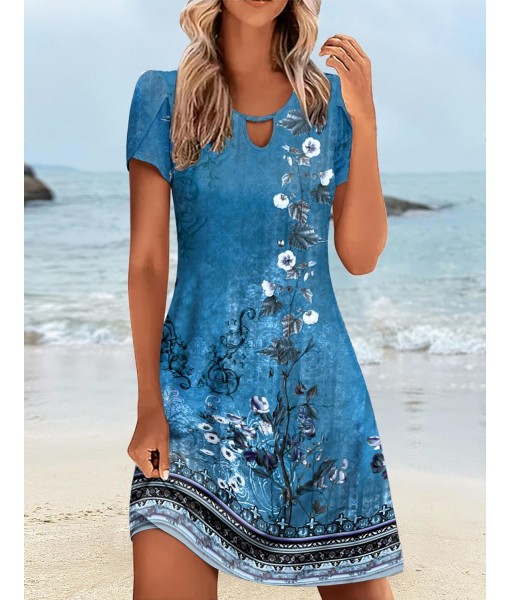 Zeagoo Women's Casual A-Line Dresses with Pockets Summer Floral Tshirt Dress Short Sleeve Mini Dress Flowy Sundresses