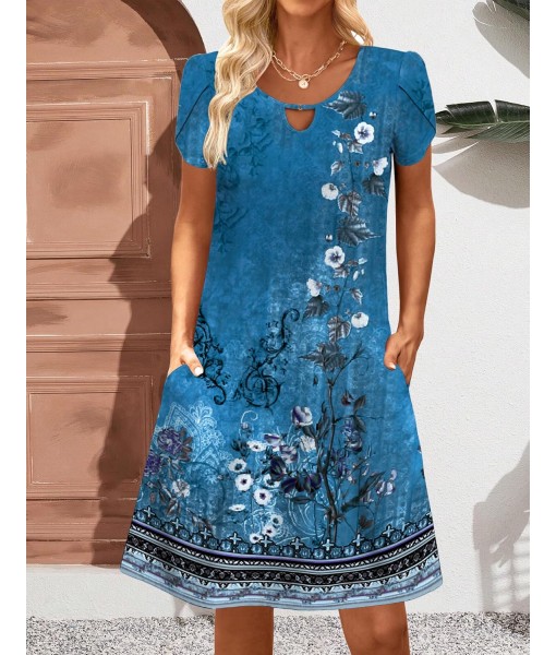 Zeagoo Women's Casual A-Line Dresses with Pockets Summer Floral Tshirt Dress Short Sleeve Mini Dress Flowy Sundresses