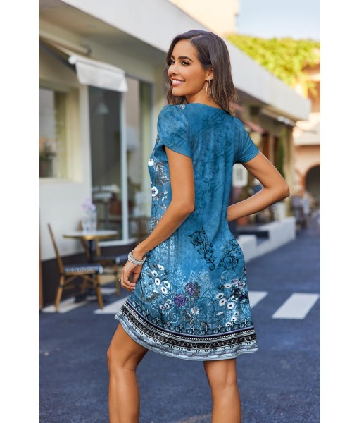 Zeagoo Women's Casual A-Line Dresses with Pockets Summer Floral Tshirt Dress Short Sleeve Mini Dress Flowy Sundresses