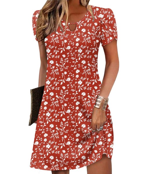 Zeagoo Women's Casual A-Line Dresses with Pockets Summer Floral Tshirt Dress Short Sleeve Mini Dress Flowy Sundresses