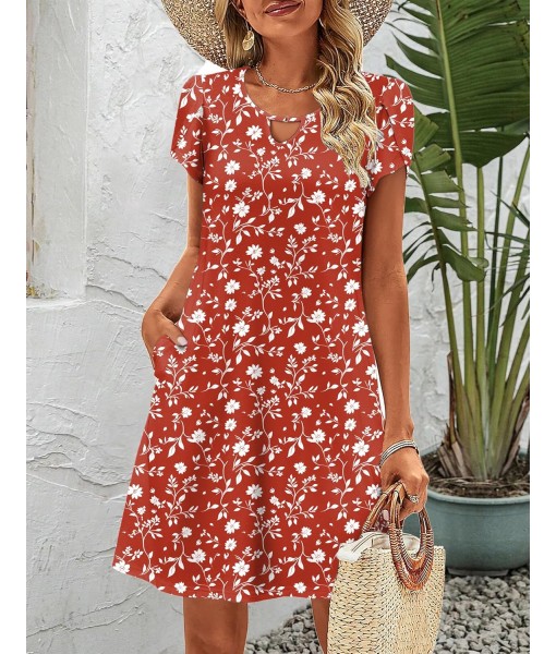 Zeagoo Women's Casual A-Line Dresses with Pockets Summer Floral Tshirt Dress Short Sleeve Mini Dress Flowy Sundresses