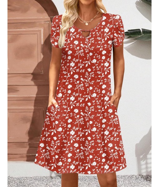 Zeagoo Women's Casual A-Line Dresses with Pockets Summer Floral Tshirt Dress Short Sleeve Mini Dress Flowy Sundresses