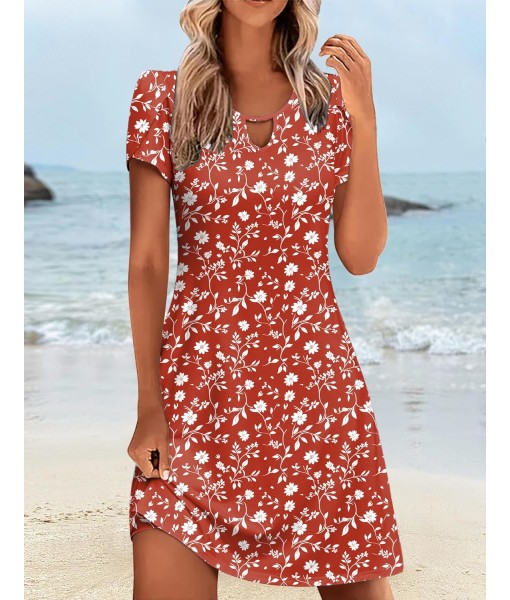 Zeagoo Women's Casual A-Line Dresses with Pockets Summer Floral Tshirt Dress Short Sleeve Mini Dress Flowy Sundresses