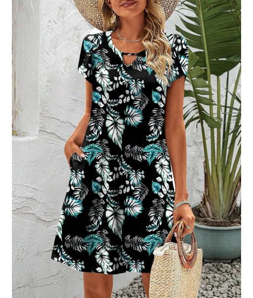 Zeagoo Women's Casual A-Line Dresses with Pockets Summer Floral Tshirt Dress Short Sleeve Mini Dress Flowy Sundresses