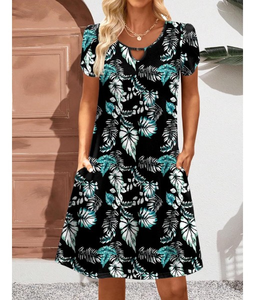 Zeagoo Women's Casual A-Line Dresses with Pockets Summer Floral Tshirt Dress Short Sleeve Mini Dress Flowy Sundresses