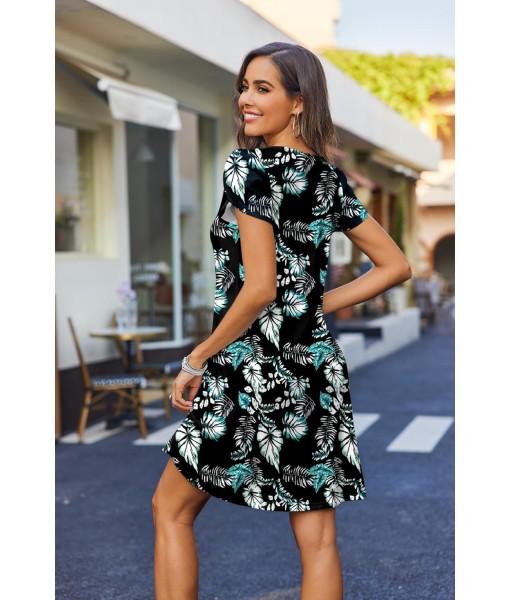 Zeagoo Women's Casual A-Line Dresses with Pockets Summer Floral Tshirt Dress Short Sleeve Mini Dress Flowy Sundresses