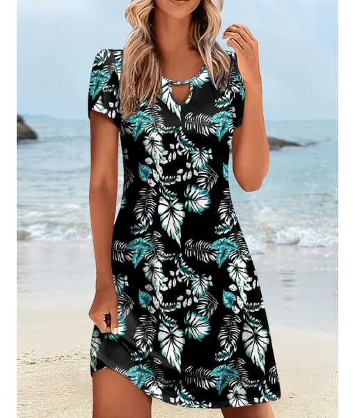 Zeagoo Women's Casual A-Line Dresses with Pockets Summer Floral Tshirt Dress Short Sleeve Mini Dress Flowy Sundresses