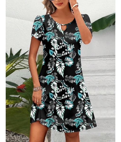Zeagoo Women's Casual A-Line Dresses with Pockets Summer Floral Tshirt Dress Short Sleeve Mini Dress Flowy Sundresses
