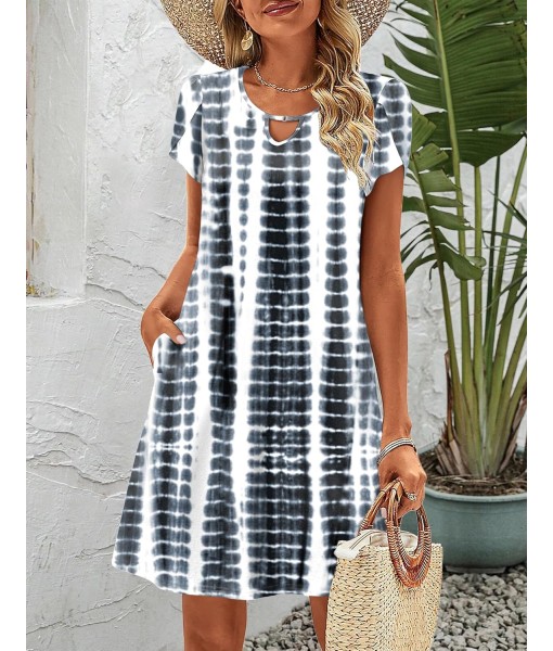 Zeagoo Women's Casual A-Line Dresses with Pockets Summer Floral Tshirt Dress Short Sleeve Mini Dress Flowy Sundresses