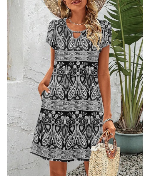Zeagoo Women's Casual A-Line Dresses with Pockets Summer Floral Tshirt Dress Short Sleeve Mini Dress Flowy Sundresses