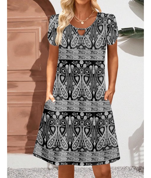 Zeagoo Women's Casual A-Line Dresses with Pockets Summer Floral Tshirt Dress Short Sleeve Mini Dress Flowy Sundresses
