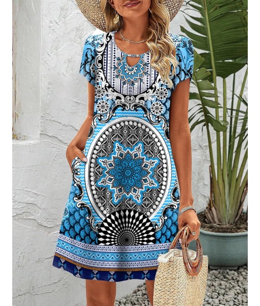 Zeagoo Women's Casual A-Line Dresses with Pockets Summer Floral Tshirt Dress Short Sleeve Mini Dress Flowy Sundresses