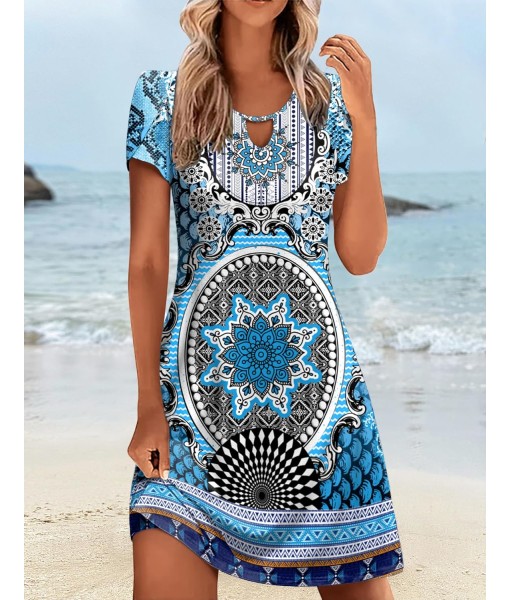 Zeagoo Women's Casual A-Line Dresses with Pockets Summer Floral Tshirt Dress Short Sleeve Mini Dress Flowy Sundresses