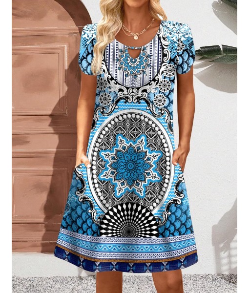 Zeagoo Women's Casual A-Line Dresses with Pockets Summer Floral Tshirt Dress Short Sleeve Mini Dress Flowy Sundresses