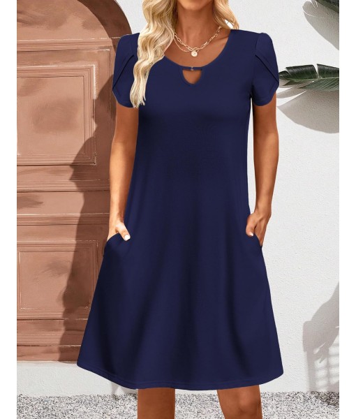 Zeagoo Women's Casual A-Line Dresses with Pockets Summer Floral Tshirt Dress Short Sleeve Mini Dress Flowy Sundresses