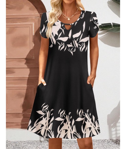 Zeagoo Women's Casual A-Line Dresses with Pockets Summer Floral Tshirt Dress Short Sleeve Mini Dress Flowy Sundresses