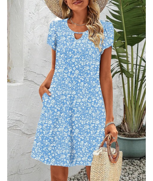 Zeagoo Women's Casual A-Line Dresses with Pockets Summer Floral Tshirt Dress Short Sleeve Mini Dress Flowy Sundresses
