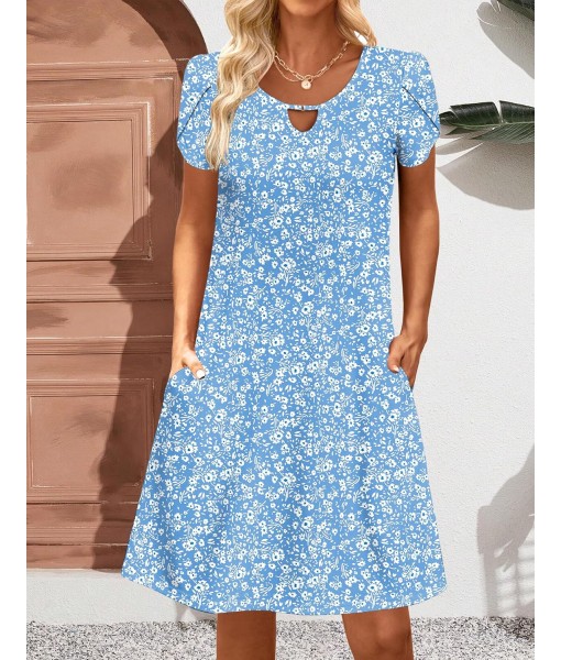 Zeagoo Women's Casual A-Line Dresses with Pockets Summer Floral Tshirt Dress Short Sleeve Mini Dress Flowy Sundresses