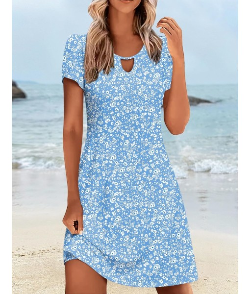 Zeagoo Women's Casual A-Line Dresses with Pockets Summer Floral Tshirt Dress Short Sleeve Mini Dress Flowy Sundresses