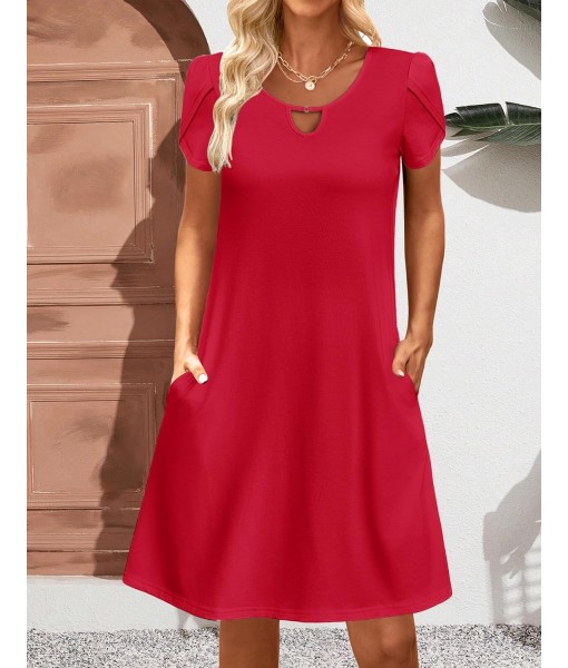 Zeagoo Women's Casual A-Line Dresses with Pockets Summer Floral Tshirt Dress Short Sleeve Mini Dress Flowy Sundresses