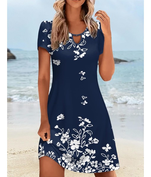 Zeagoo Women's Casual A-Line Dresses with Pockets Summer Floral Tshirt Dress Short Sleeve Mini Dress Flowy Sundresses