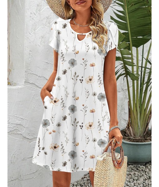 Zeagoo Women's Casual A-Line Dresses with Pockets Summer Floral Tshirt Dress Short Sleeve Mini Dress Flowy Sundresses