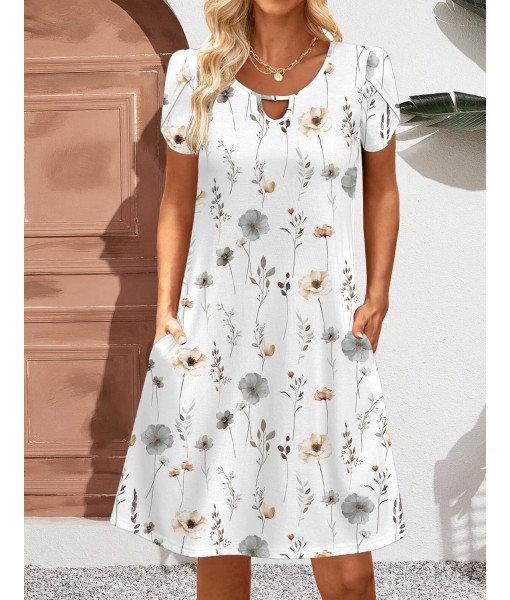 Zeagoo Women's Casual A-Line Dresses with Pockets Summer Floral Tshirt Dress Short Sleeve Mini Dress Flowy Sundresses