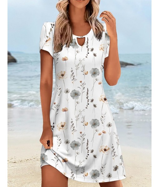 Zeagoo Women's Casual A-Line Dresses with Pockets Summer Floral Tshirt Dress Short Sleeve Mini Dress Flowy Sundresses