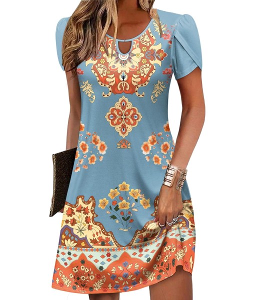 Zeagoo Women's Casual A-Line Dresses with Pockets Summer Floral Tshirt Dress Short Sleeve Mini Dress Flowy Sundresses