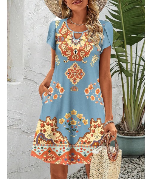 Zeagoo Women's Casual A-Line Dresses with Pockets Summer Floral Tshirt Dress Short Sleeve Mini Dress Flowy Sundresses