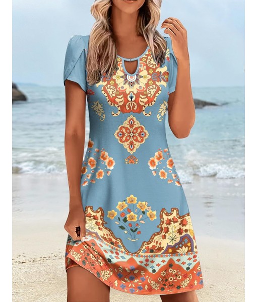 Zeagoo Women's Casual A-Line Dresses with Pockets Summer Floral Tshirt Dress Short Sleeve Mini Dress Flowy Sundresses