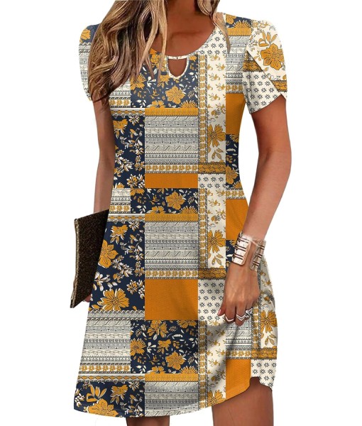Zeagoo Women's Casual A-Line Dresses with Pockets Summer Floral Tshirt Dress Short Sleeve Mini Dress Flowy Sundresses