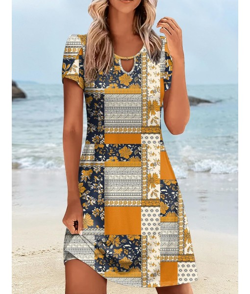 Zeagoo Women's Casual A-Line Dresses with Pockets Summer Floral Tshirt Dress Short Sleeve Mini Dress Flowy Sundresses