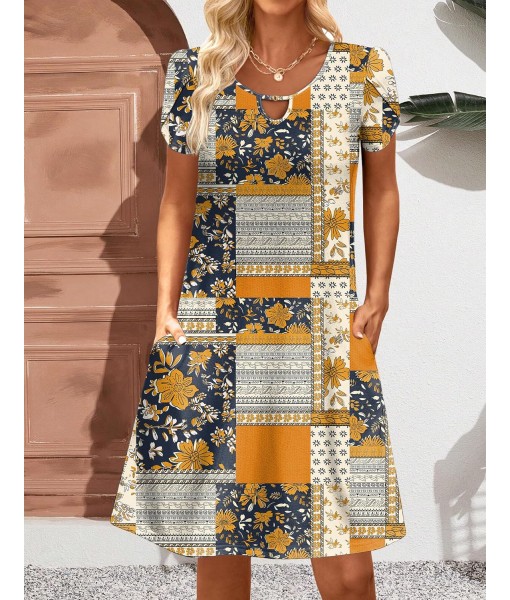 Zeagoo Women's Casual A-Line Dresses with Pockets Summer Floral Tshirt Dress Short Sleeve Mini Dress Flowy Sundresses