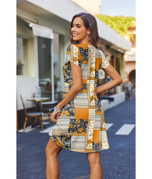 Zeagoo Women's Casual A-Line Dresses with Pockets Summer Floral Tshirt Dress Short Sleeve Mini Dress Flowy Sundresses