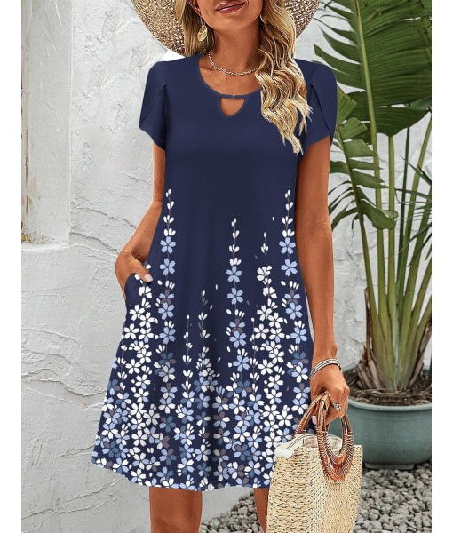 Zeagoo Women's Casual A-Line Dresses with Pockets Summer Floral Tshirt Dress Short Sleeve Mini Dress Flowy Sundresses