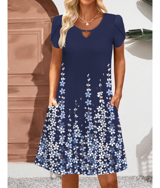 Zeagoo Women's Casual A-Line Dresses with Pockets Summer Floral Tshirt Dress Short Sleeve Mini Dress Flowy Sundresses