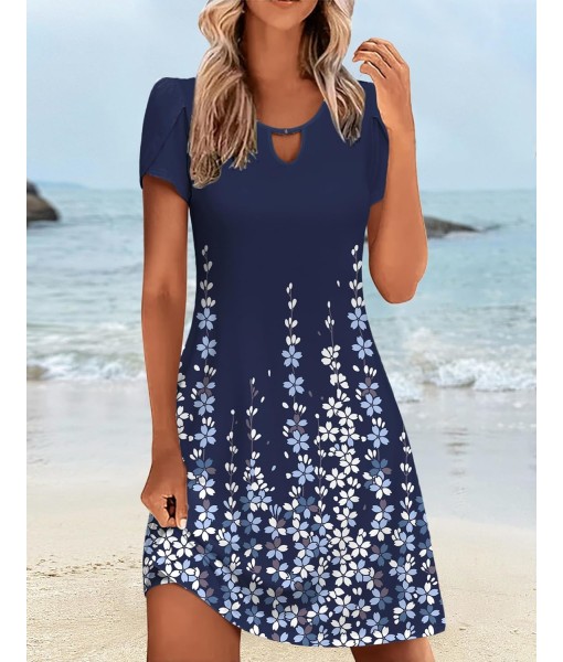 Zeagoo Women's Casual A-Line Dresses with Pockets Summer Floral Tshirt Dress Short Sleeve Mini Dress Flowy Sundresses