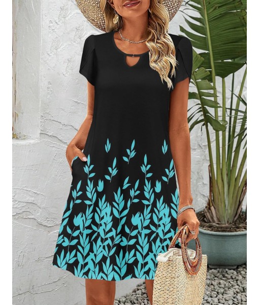 Zeagoo Women's Casual A-Line Dresses with Pockets Summer Floral Tshirt Dress Short Sleeve Mini Dress Flowy Sundresses