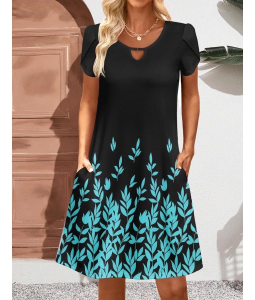 Zeagoo Women's Casual A-Line Dresses with Pockets Summer Floral Tshirt Dress Short Sleeve Mini Dress Flowy Sundresses