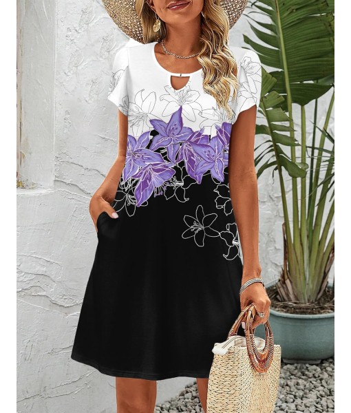 Zeagoo Women's Casual A-Line Dresses with Pockets Summer Floral Tshirt Dress Short Sleeve Mini Dress Flowy Sundresses