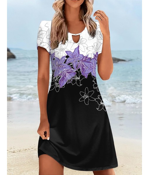 Zeagoo Women's Casual A-Line Dresses with Pockets Summer Floral Tshirt Dress Short Sleeve Mini Dress Flowy Sundresses