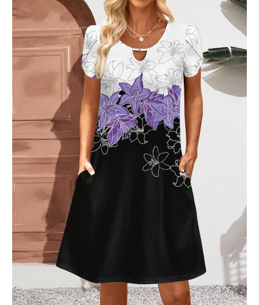 Zeagoo Women's Casual A-Line Dresses with Pockets Summer Floral Tshirt Dress Short Sleeve Mini Dress Flowy Sundresses