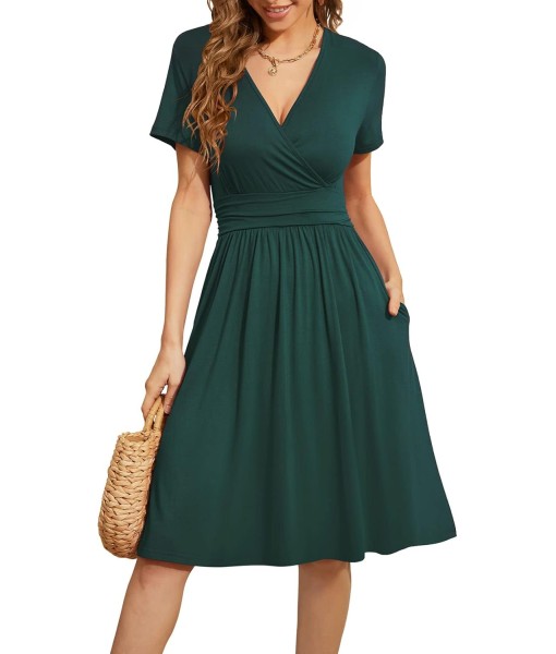 WEACZZY Women's Summer Short Sleeve Casual Dresses V-Neck Floral Party Dress with Pockets