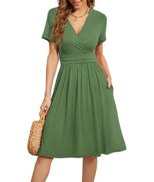 WEACZZY Women's Summer Short Sleeve Casual Dresses V-Neck Floral Party Dress with Pockets