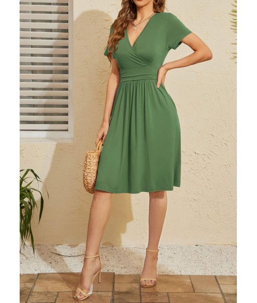 WEACZZY Women's Summer Short Sleeve Casual Dresses V-Neck Floral Party Dress with Pockets