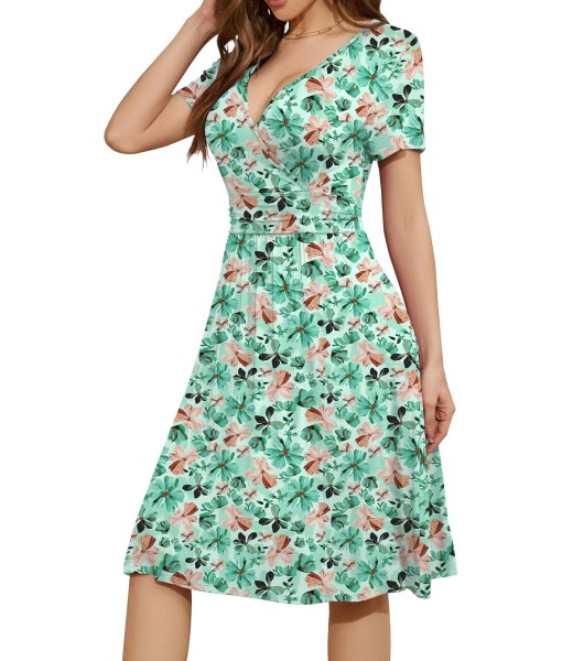 WEACZZY Women's Summer Short Sleeve Casual Dresses V-Neck Floral Party Dress with Pockets